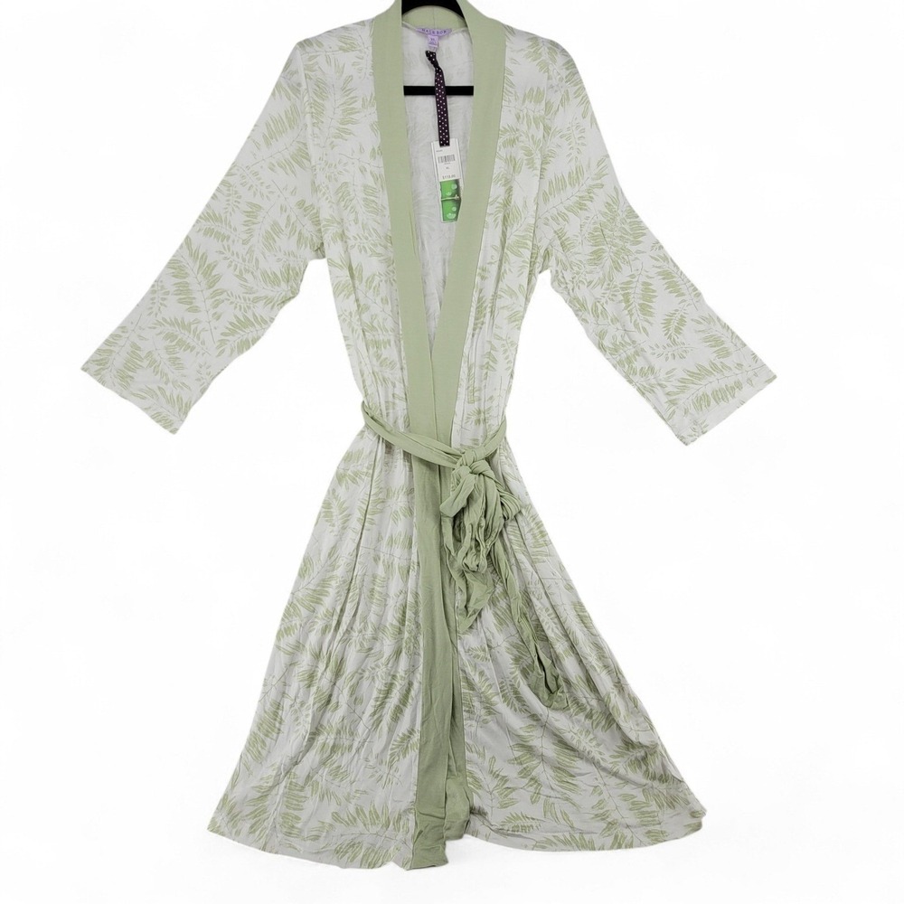 Hale Bob Womens XL Robe Bamboo Spandex Green Leaf Kimono NWT‎